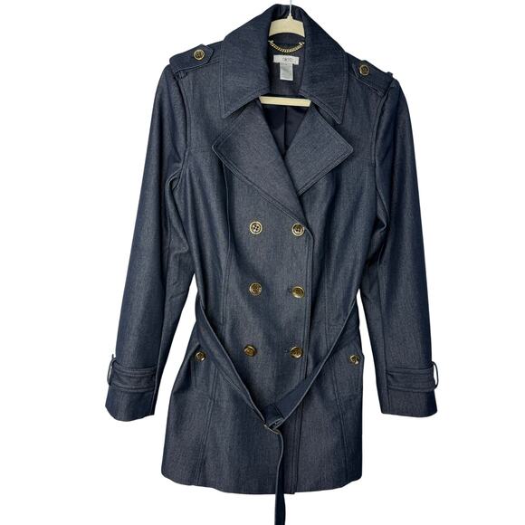 Caché Denim Trench Coat Women’s Small Y2K Glam Parisian Old Money - Picture 1 of 11